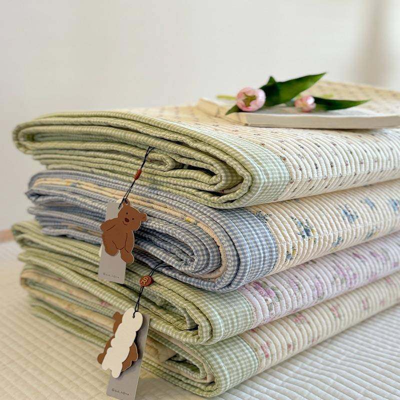 韩风格子撞色包边双面全棉夹棉绗缝高温砂洗床盖三件套防滑床单++,纺织面料/辅料/配套,纺织机械配件,淘宝优惠券,粉丝福利购,淘宝优惠卷