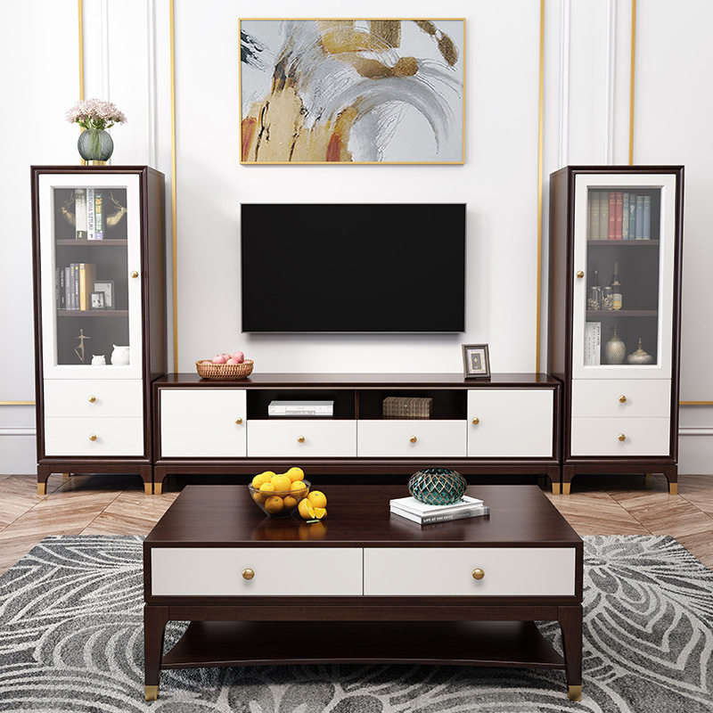 轻奢美式实木客厅电视柜茶几组合大小户型简约现代地柜樱桃木家用