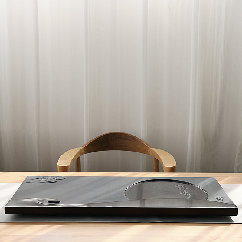 天然乌金石茶盘家用客厅功夫石头茶具茶台简约茶海排水黑金石干泡