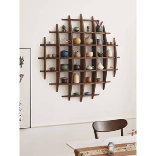 博古架实木中式挂墙茶杯架仿古多宝阁壁挂式置物架茶具摆架展