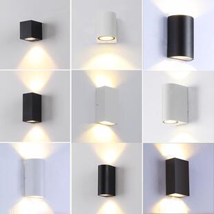 户外防水简约白色方形壁灯庭院外墙柱子阳台过道装饰上下发光壁灯