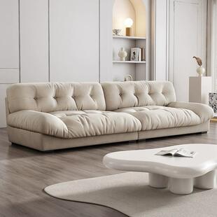 现代简约客厅小户型猫抓布沙发云朵奶油风意式极简直排布艺沙发