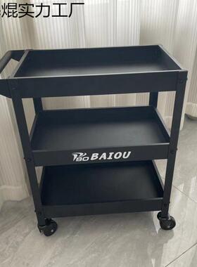 绿色三层小推车工业风工具车手推车静音滚轮收纳零件移动花架绿植