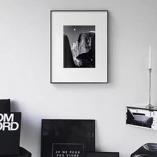 安塞尔亚当斯黑白风景摄影小众艺术装饰画客厅办公书房软装壁挂画