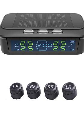 车载时钟胎压监测器无线太阳能胎压TPMS汽车胎压时钟胎压外置内置