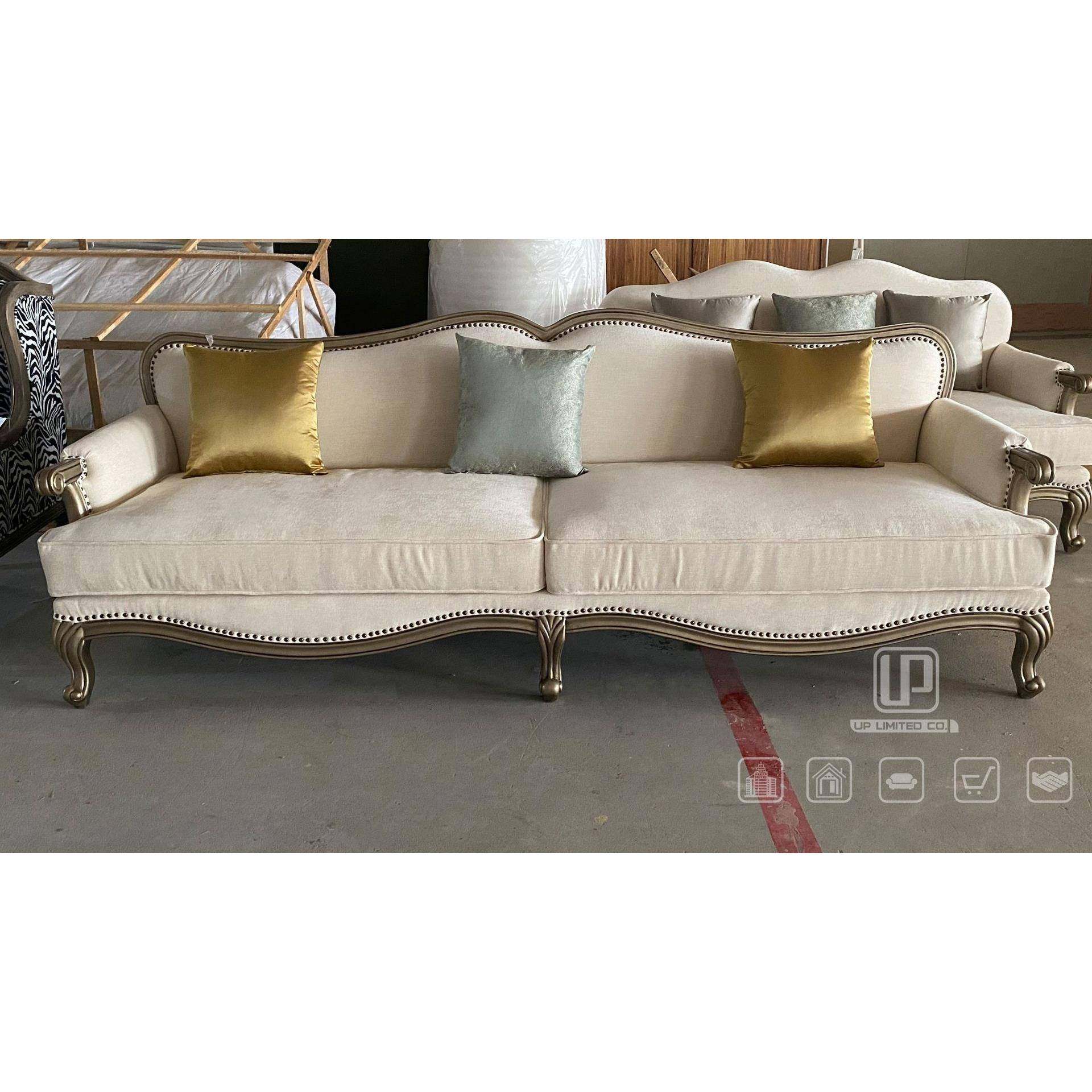 美式实木雕刻布艺软包柳钉工艺双人大座包沙发豪华别墅客厅家具