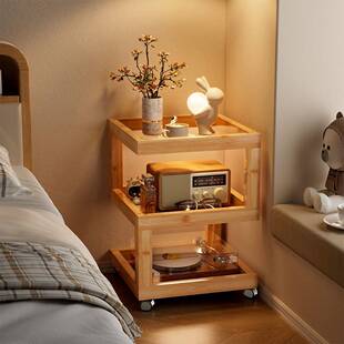 楠竹边几客厅沙发边柜简约小茶几卧室家用带灯床头柜置物架小桌子