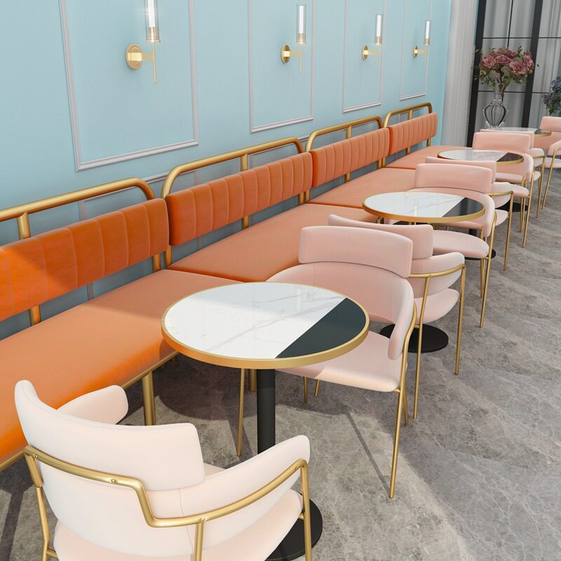 奶茶店甜品店一桌两椅餐厅铁艺卡座餐桌组合工作室休闲洽谈沙桌椅