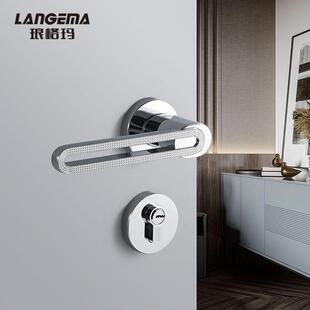 琅格玛法式轻奢哑光镀铬银色门锁静音分体式室内卧室门锌合金门锁