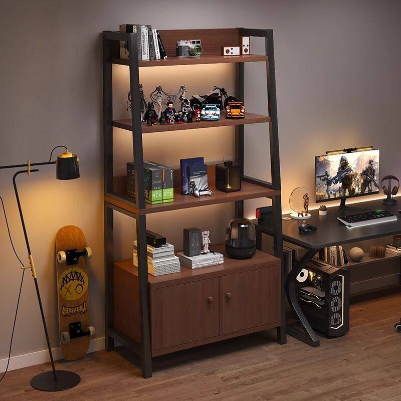 置物架落地收纳架多层书架电竞房电脑桌旁储物柜铁艺梯形展示架子