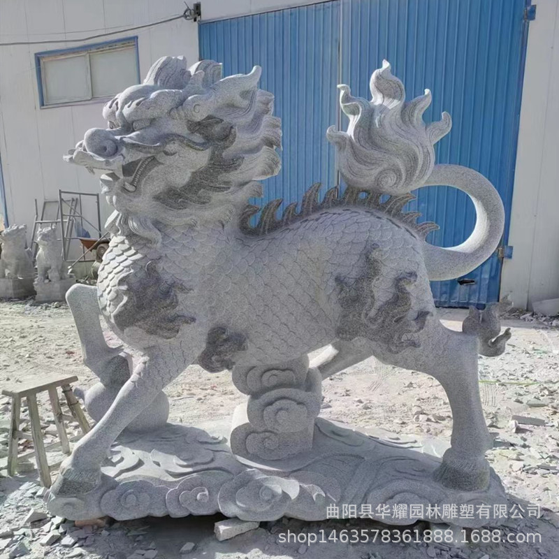 石雕麒麟一对汉白玉青石麒麟招财别墅庭院祠堂大门口石头摆件