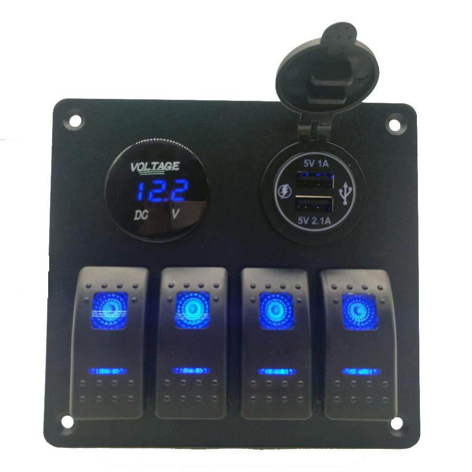 房车汽车配件改装4+2面板组合船型开关防水双USB4.2A口数显电压表