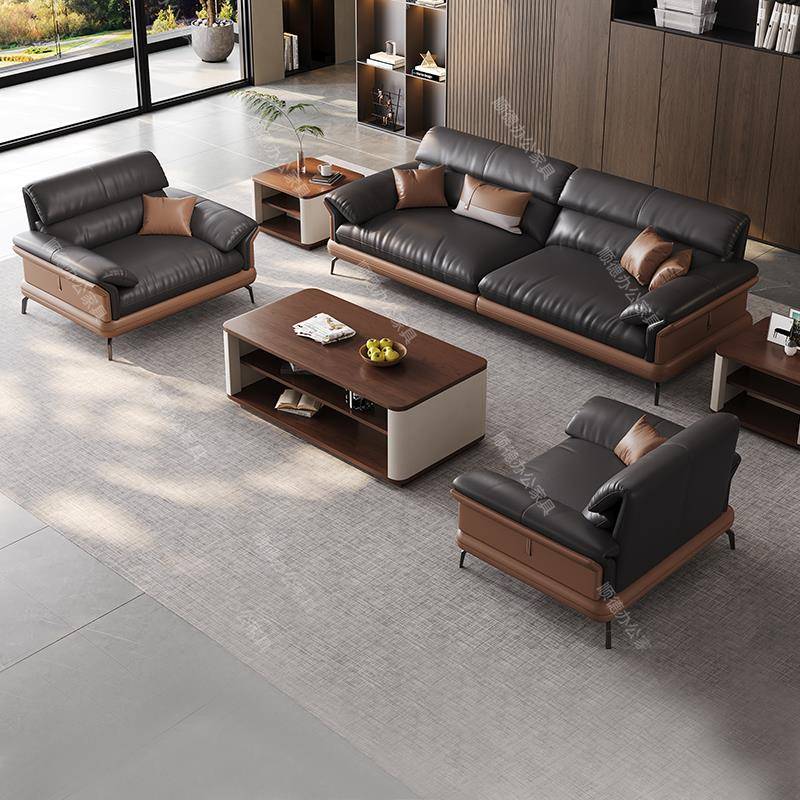 办公沙发办公室现代简约真皮商务老板会客室接待家具茶几组合套装