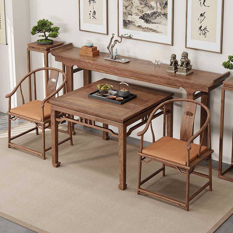 新中式玄关桌中堂六件套客厅财神供桌北美黑胡桃木八仙桌实木条案