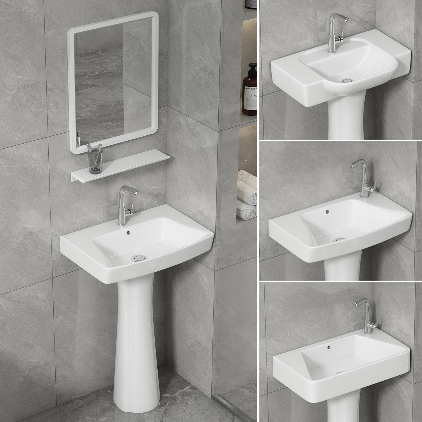 卫生间洗脸盆简易立柱盆一体式陶瓷洗手盆小户型落地式阳台洗漱台