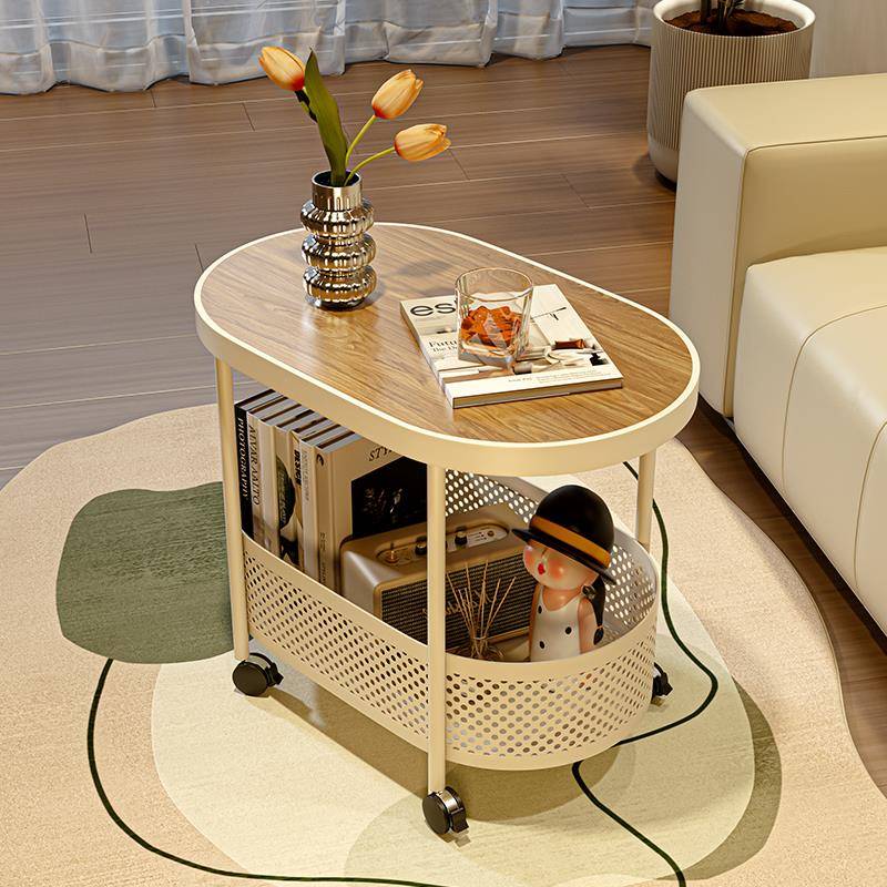椭圆形边几可移动客厅带轮小茶几现代极简小户型推车家用沙发边柜