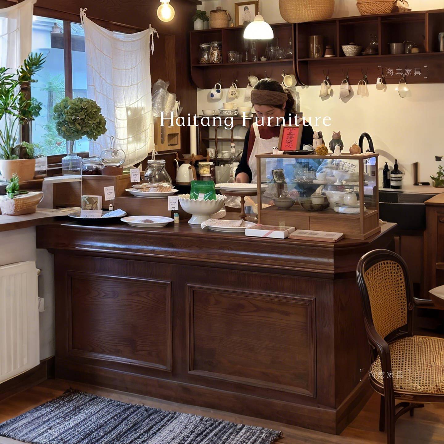 实木吧台咖啡店吧台收银台复古美式中式餐厅小饭店柜台蛋糕店烤漆