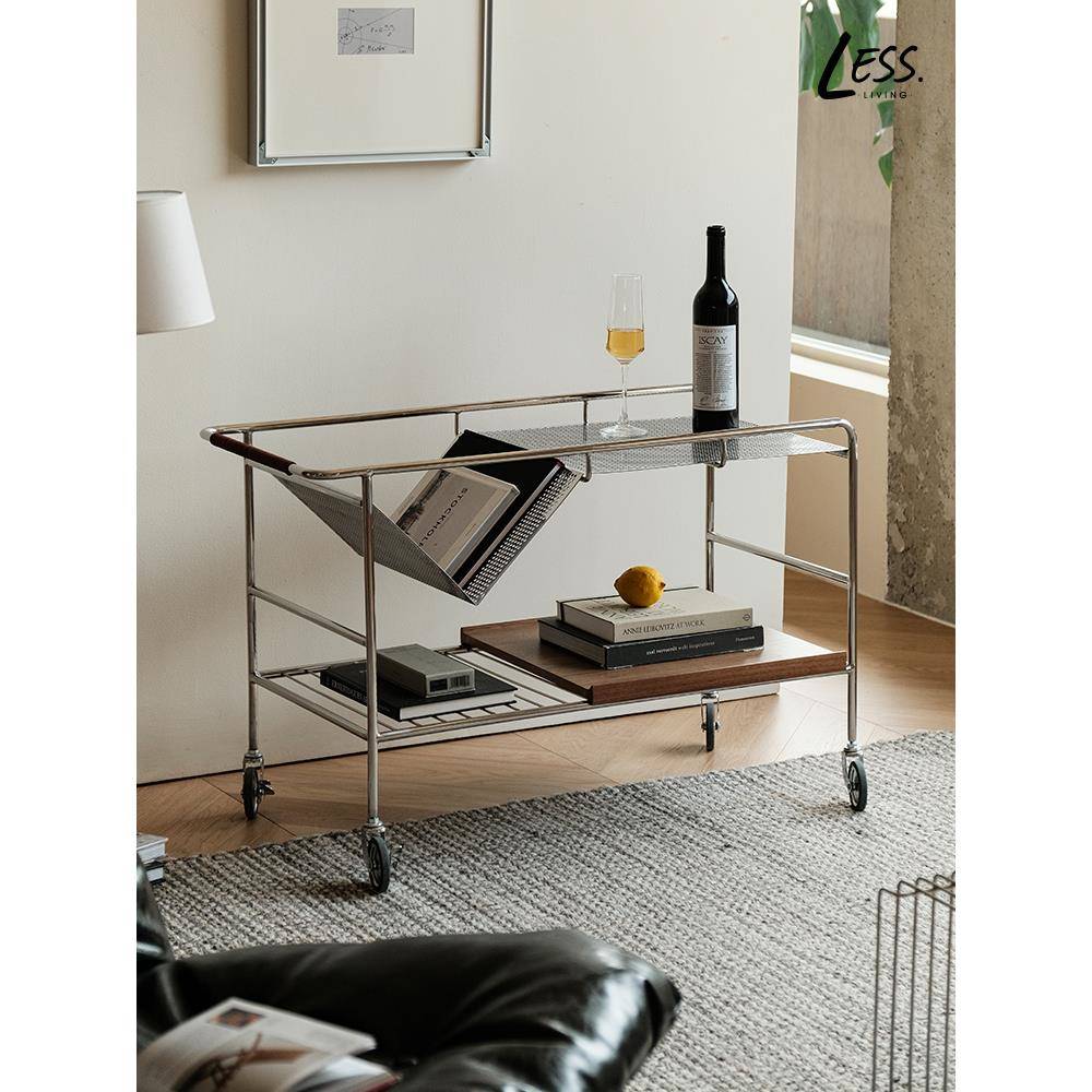 less living北欧复古移动沙发边几家用客厅收纳茶几不锈钢小推车