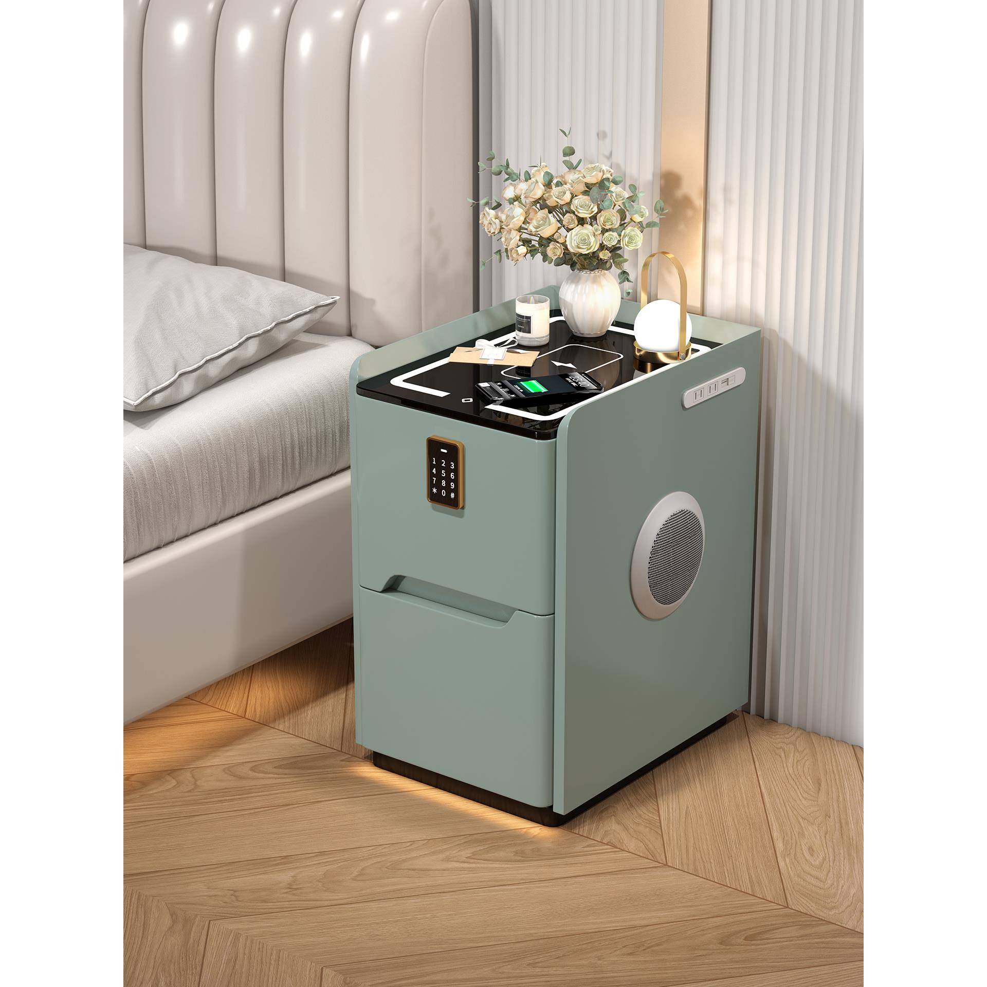 智能床头柜家用小型免安装高级储物窄小柜子小户型卧室实木床边柜