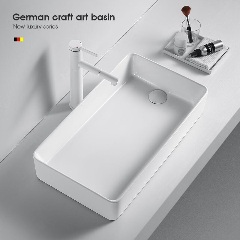 侧边下水台上盆阳台洗衣机陶瓷洗手盆左右排水家用偏口方形洗脸盆