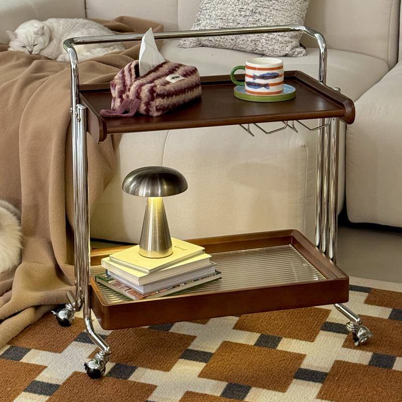 复中古风小推车可移动茶几客厅沙发边几桌床头柜置物架零食不锈钢