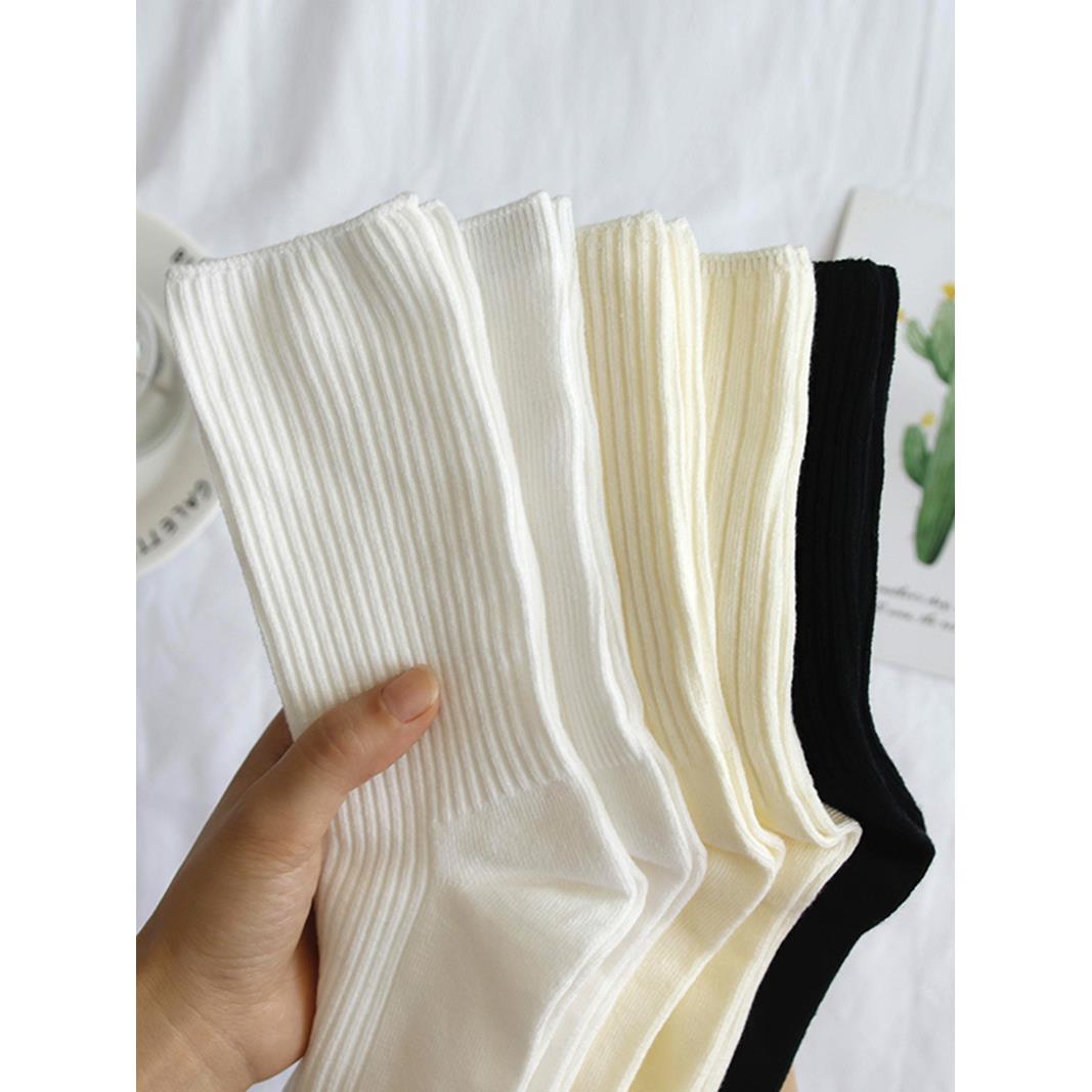 袜子女中筒袜外穿潮ins夏白色条纹棉袜堆堆奶白春秋棉袜长筒长袜