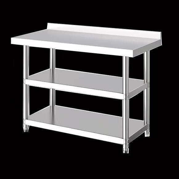 不锈钢厨房工作台操作台三层可定制尺寸商用家用台面带挡板储物架