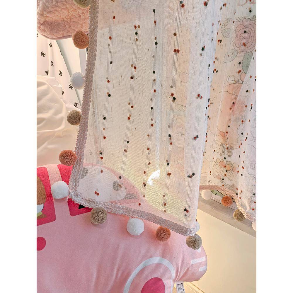 卧室复古梦幻帘伸缩杆窗帘儿童房阳台半截短帘粉色房间窗户遮挡帘