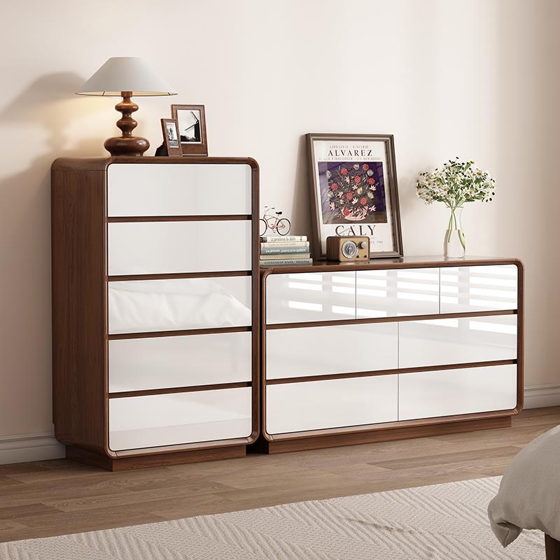 五斗柜卧室收纳柜床尾置物柜客厅靠墙储物柜简约现代实木腿九斗橱