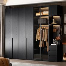 橡木实木衣柜卧室家用一门到顶黑色玻璃现代简约收纳储物衣橱柜子