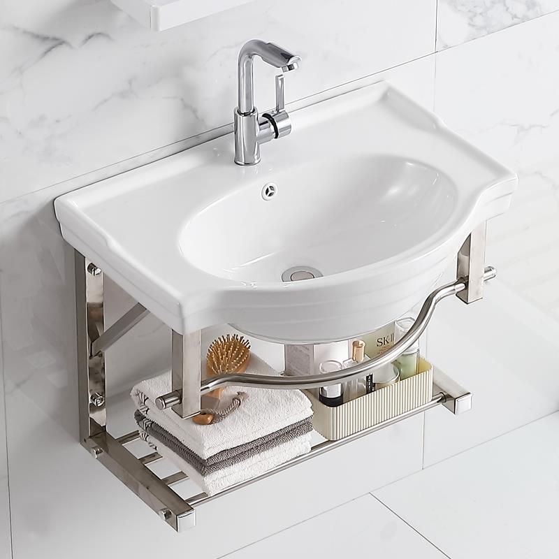 阳台洗手盆陶瓷卫生间挂墙式简易洗漱台迷你卫浴洗脸盆不锈钢支架