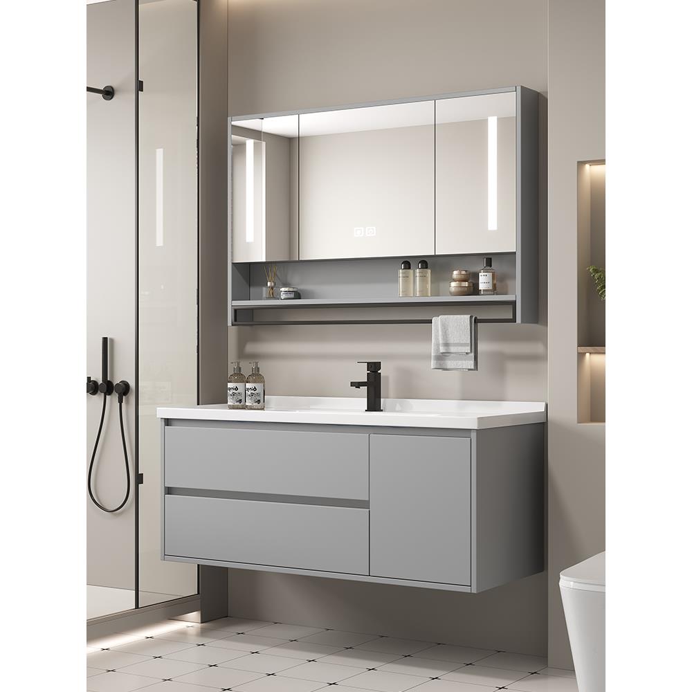 浴室柜陶瓷一体盆洗手洗脸台盆柜组合现代新款卫生间卫浴柜洗漱台