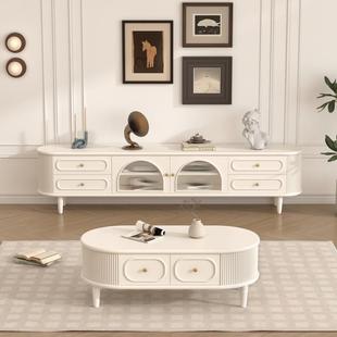 法式实木电视柜茶几组合客厅家用奶油风烤漆整装电视机柜收纳柜