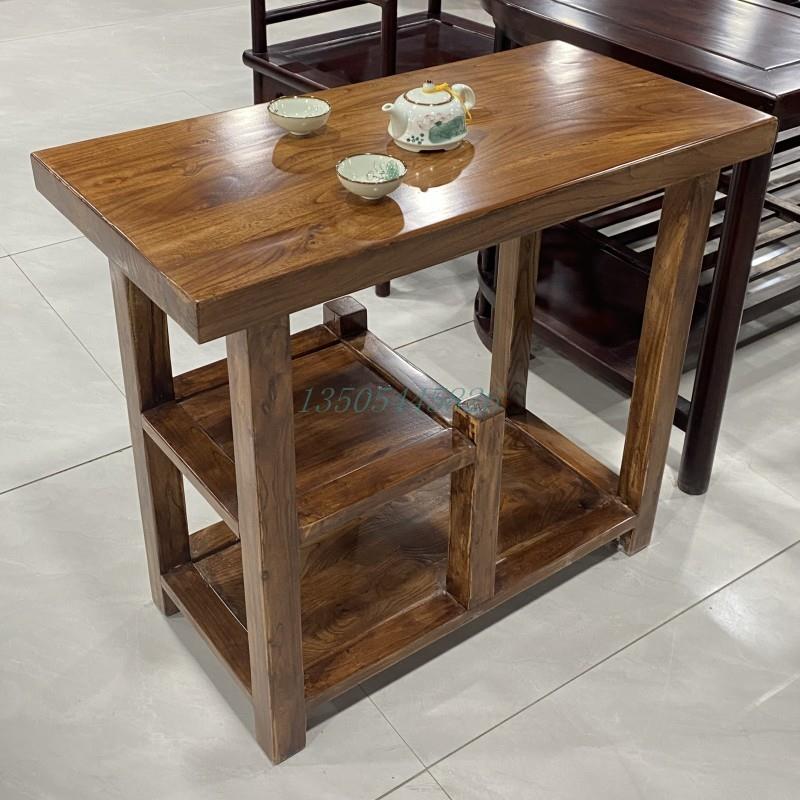 家用实木阳台二人小茶桌老榆木简约可移动茶水柜沙发边几烧水茶台