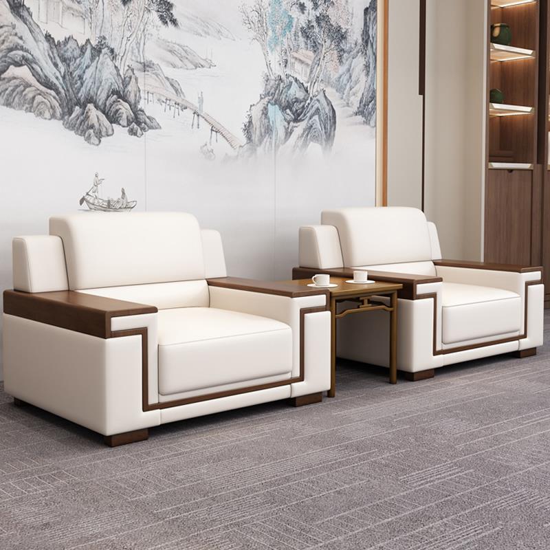 会议沙发贵宾接待办公室现代商务大会堂会客厅皮艺单人位沙发茶几