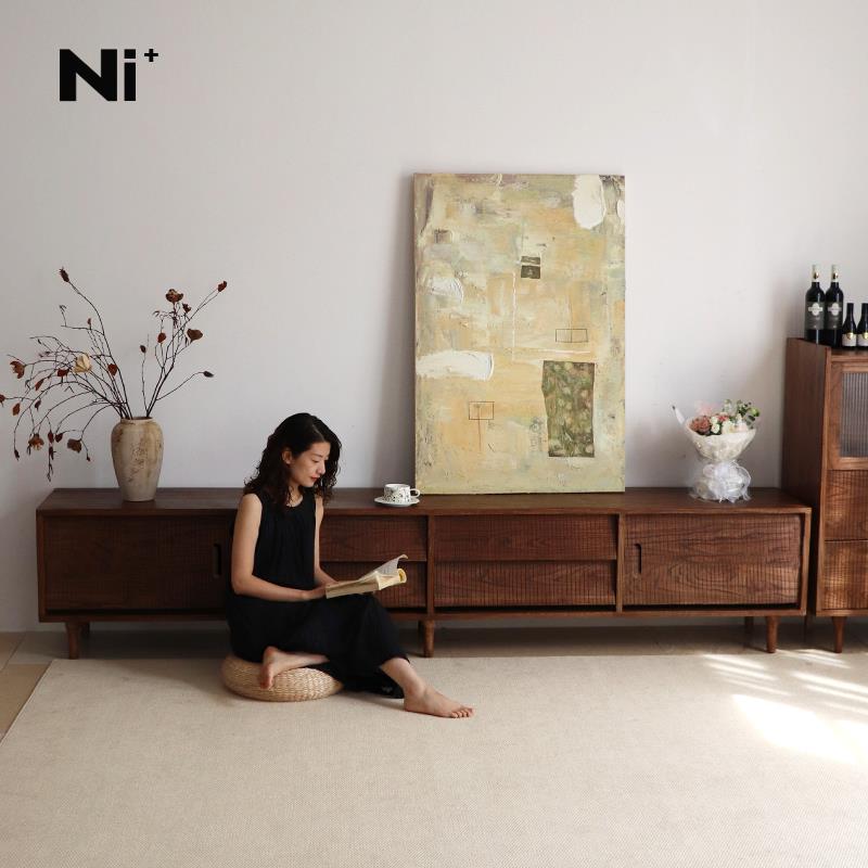 Ni+尼家中古风实木电视柜高低柜组合复古墙柜客厅侘寂风电视机柜