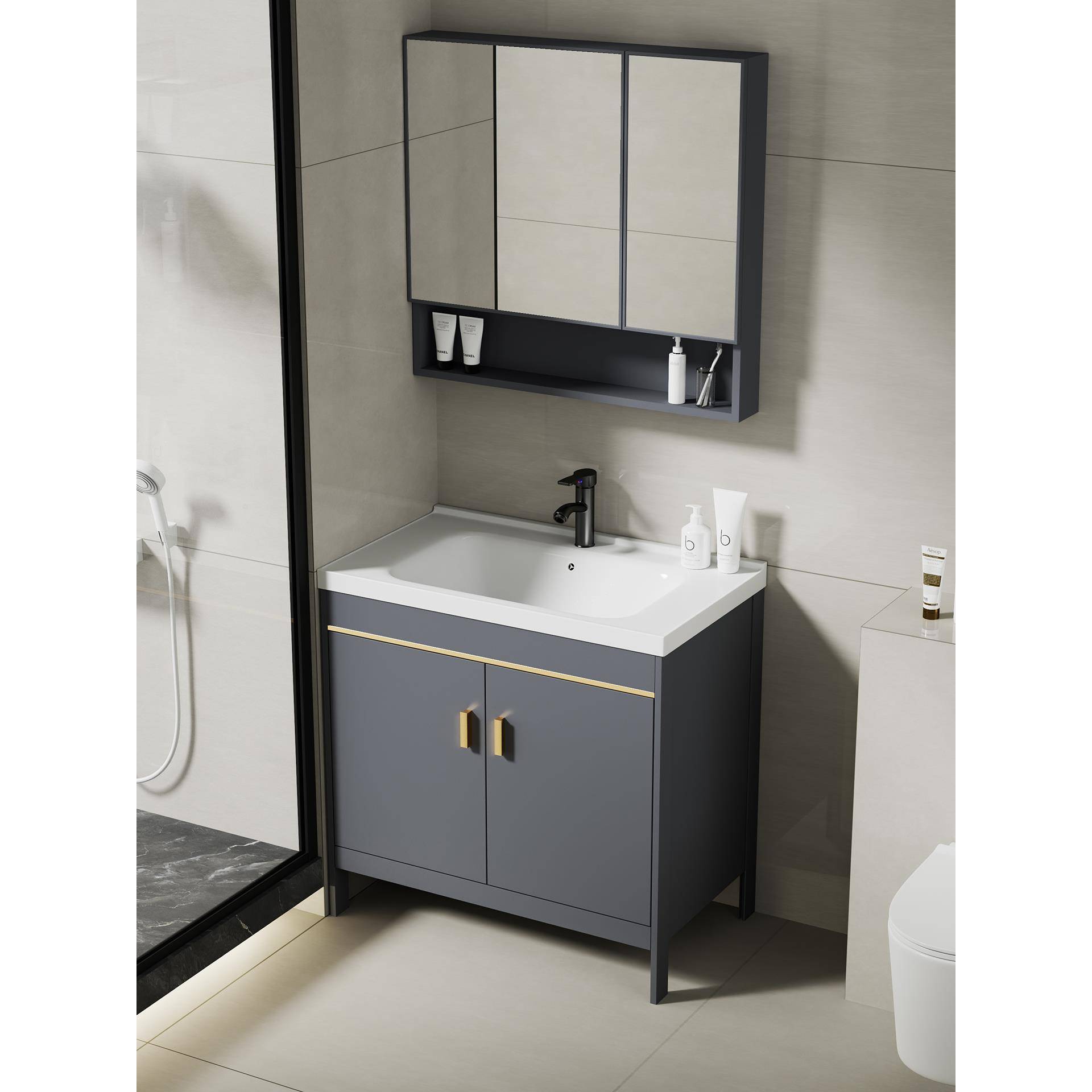 落地式太空铝浴室柜组合卫生间洗漱台洗手盆陶瓷一体阳台洗脸盆池