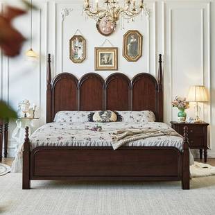 法式复古实木床1.8m大床帝罗堡自由女神罗马柱别墅主卧室双人婚床