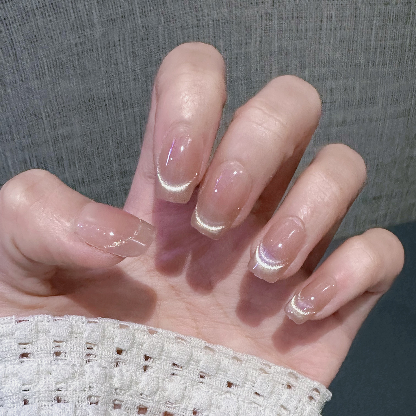 手工裸色猫眼穿戴甲短款美甲贴片