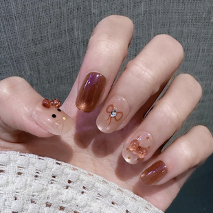 穿戴甲可爱猫咪美甲贴片可拆卸短款 显白高级感指甲轻奢手工甲猫眼