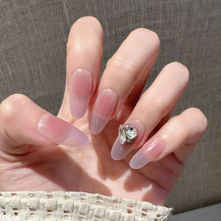 手工穿戴甲粉色渐变水钻装 饰高级感轻奢可拆卸成品美甲贴片假指甲