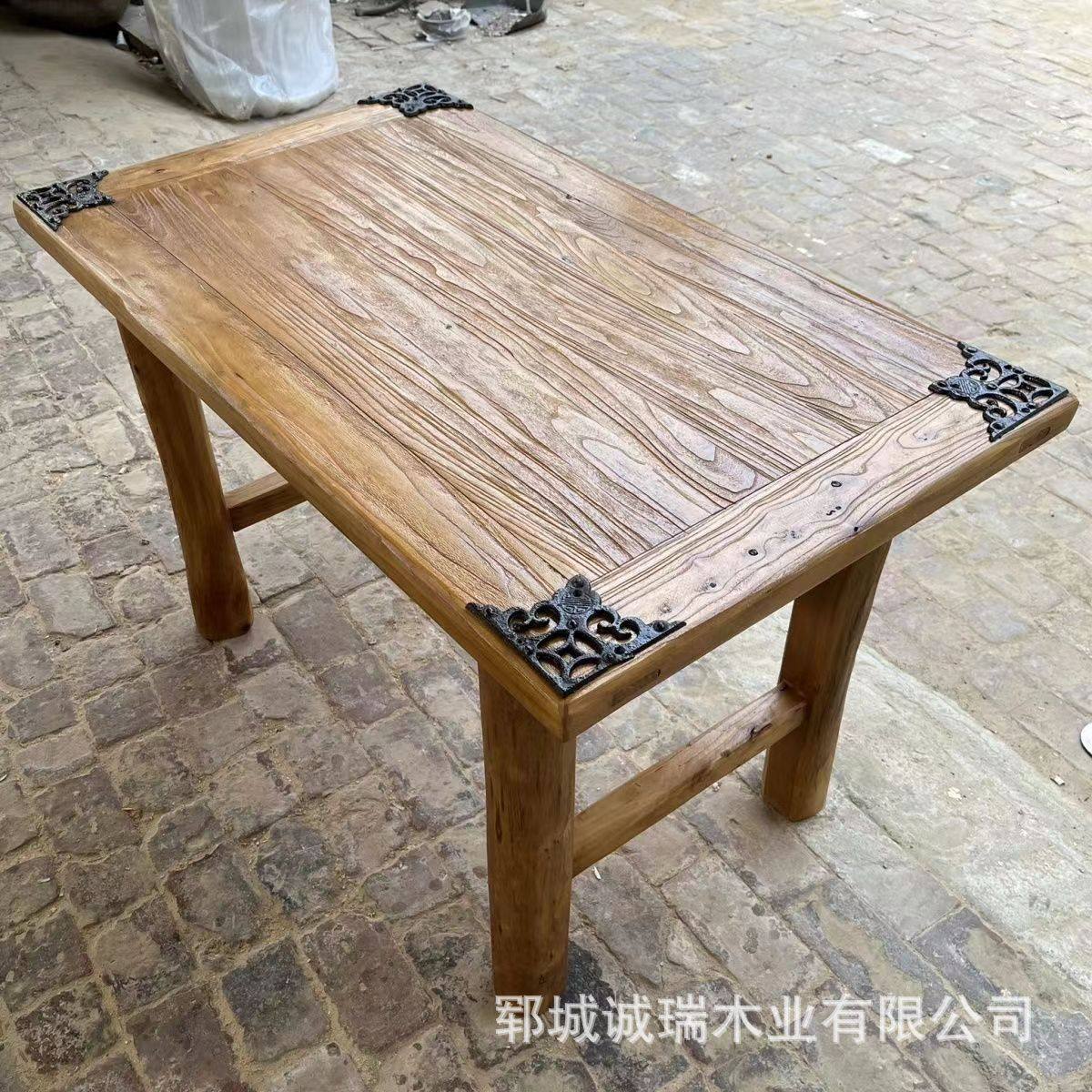 老榆木门板桌子家用实木茶桌复古阳台茶几餐桌椅长条椅子板凳书桌