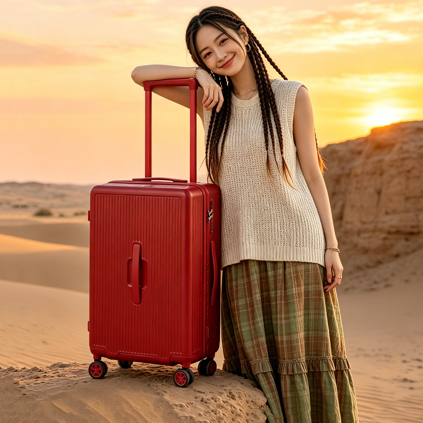 袋鼠红色行李箱结婚陪嫁女2026新款拉链款旅行24寸密码拉杆红箱子