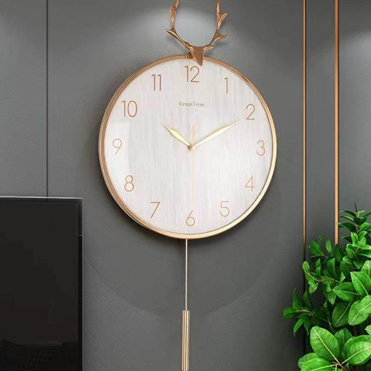 北欧轻奢创意家用客厅钟表时尚时钟简约个性现代鹿头挂钟