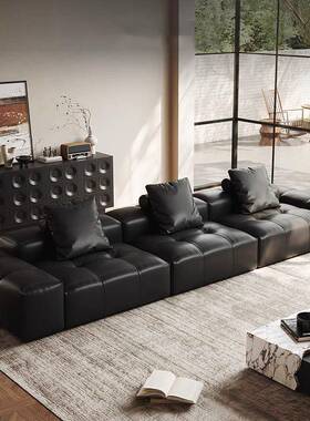 saba像素真皮沙发意式极简别墅客厅大平层设计师组合大小户型