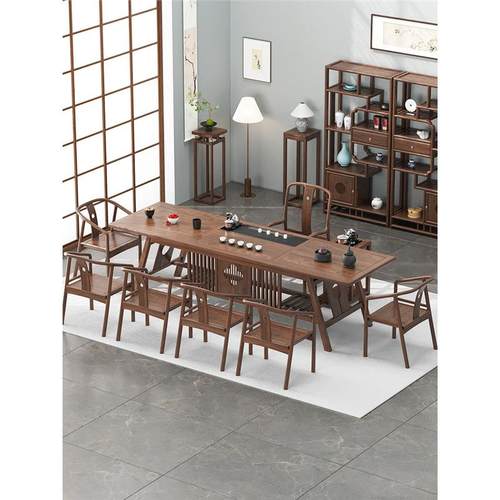 南美胡桃木原木新中式实木泡茶桌办公室茶台桌椅茶几组合全实木