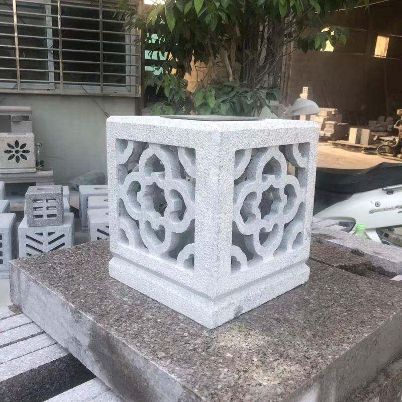 包邮石雕灯笼花岗岩太阳能柱头中式庭院仿古整石户外别墅草坪灯