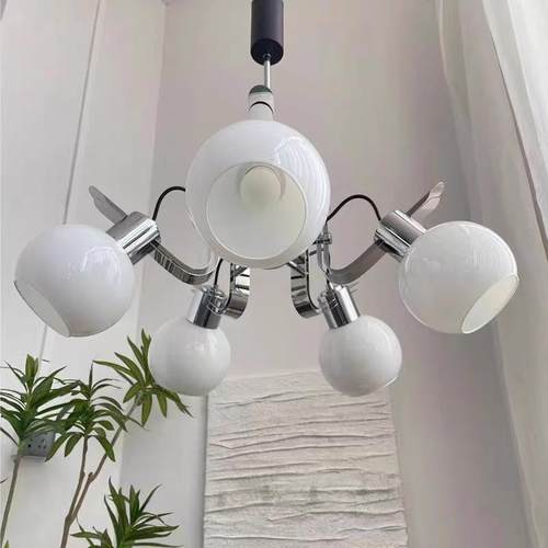 中古奶油风餐厅吊灯意大利设计师现代简约卧室轻奢银色客厅吊灯