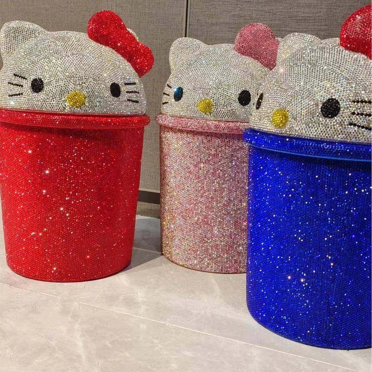 可爱垃圾桶家用新款卫生间有盖卧室办公室塑料卡通翻盖镶钻大号