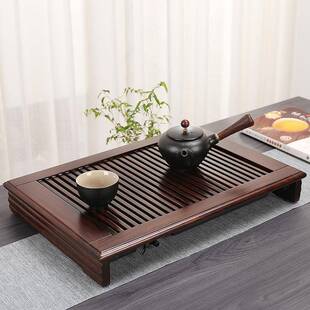 黑檀鸡翅实木茶盘储水排水茶海抽屉托盘茶台家用简约办公旅行茶具